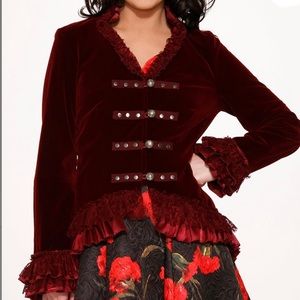 HEARTS & ROSES | Maroon velvet steampunk jacket w/ corset back and lace details